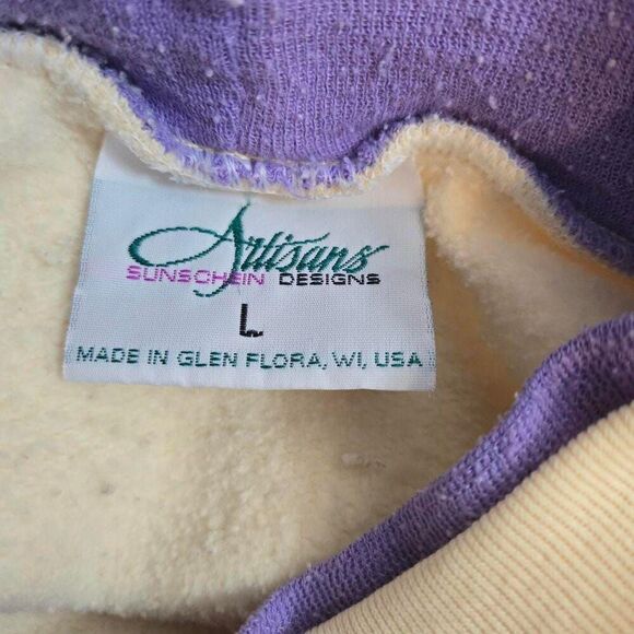 Vintage 90s Floral birds botanical Pullover Sweater Pale yellow size large - Picture 5 of 12